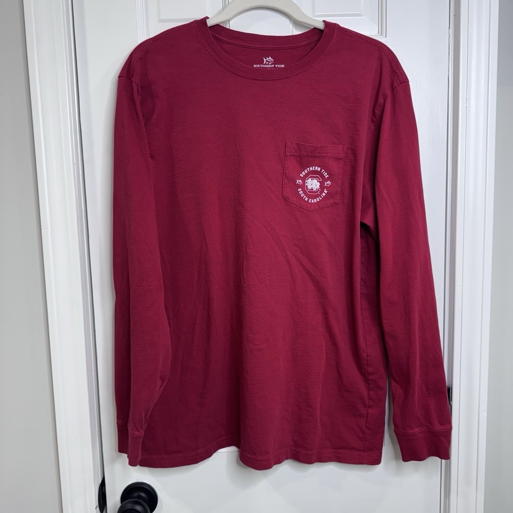 Southern Tide South Carolina Gamecocks LS Pocket T Shirt Men Large Red Cotton